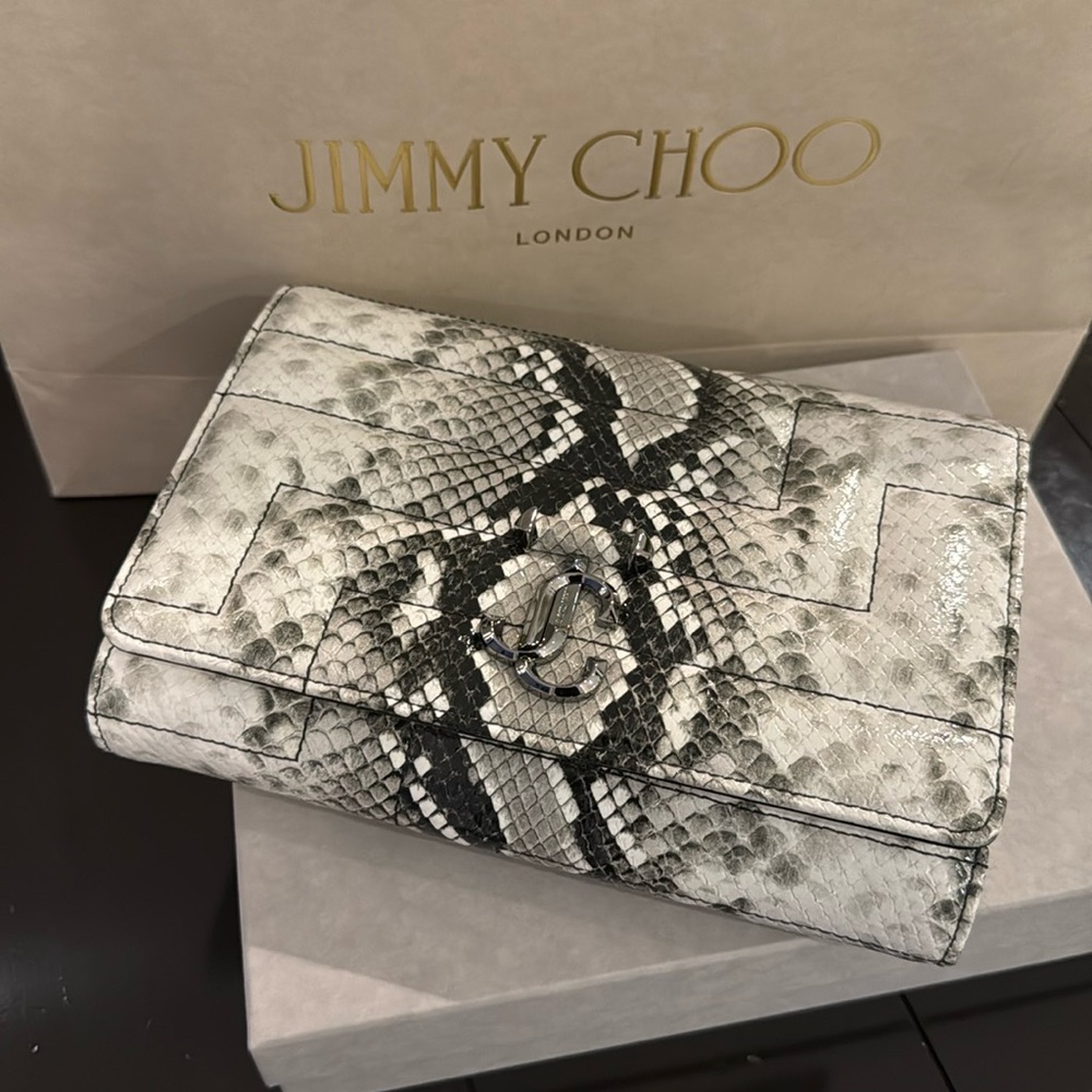 Jimmy Choo - Avenue Clutch - 
Roccia Snake Print Clutch Bag